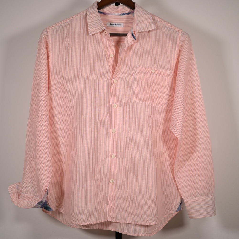 Tommy Bahama Mens XL $185. Linen Striped long sleeve **DAMAGE**-see note/pic - Picture 2 of 11